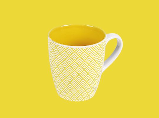 Ceramic Coffee Cup – White & Yellow